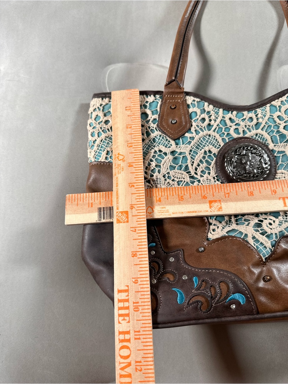 Justin Boots Western Brown Shoulder Handbag Retro Lace Cottagecore Boho Hippie - Picture 12 of 16